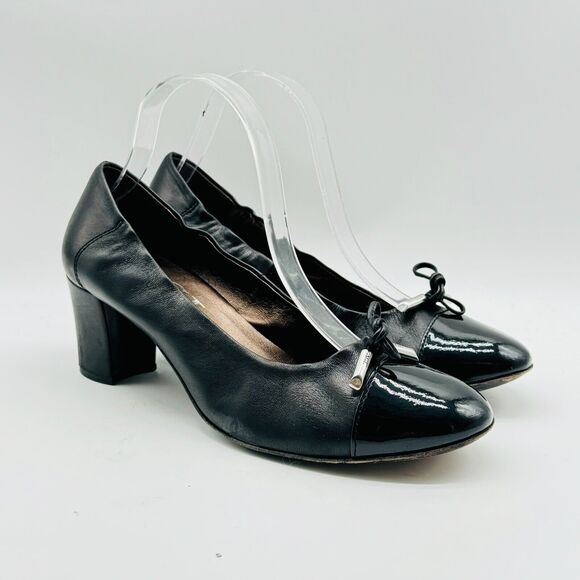 AGL Shoes Womens EU 39 US 9 Black Leather Heels Cap Toe Pumps Attilo Giusti - Picture 2 of 12